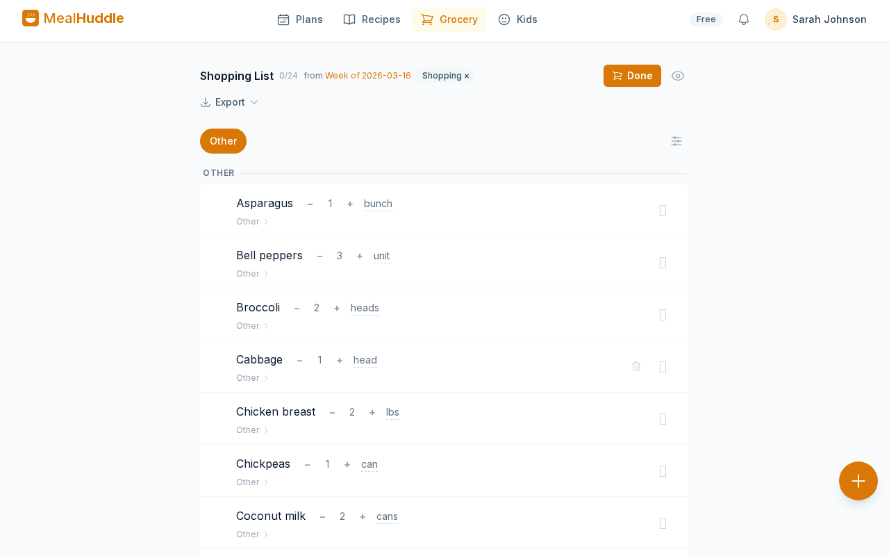 MealHuddle grocery page screenshot