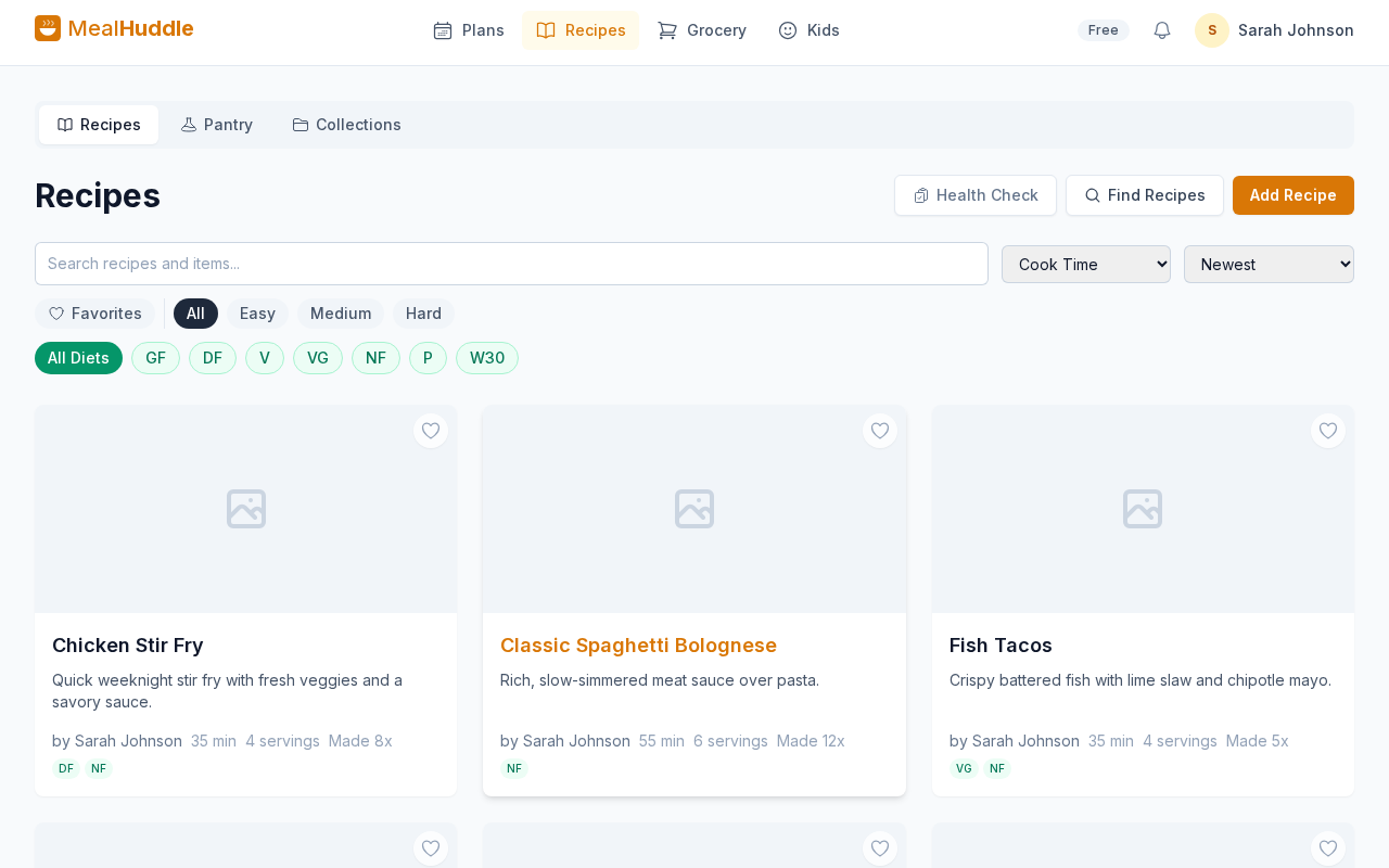 MealHuddle recipe library